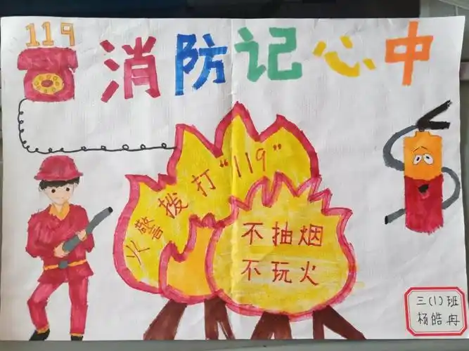 消防安全,人人有责——子长市秀延小学三年级一班手抄报展示