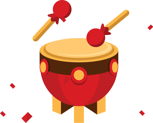 pngpsd2000*2000元旦红色鼓文本框插画pngpsd2000*2000卡通手绘打鼓