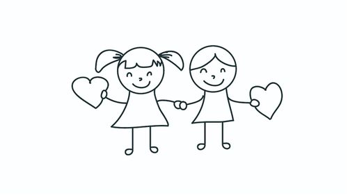 简笔画牵手小人