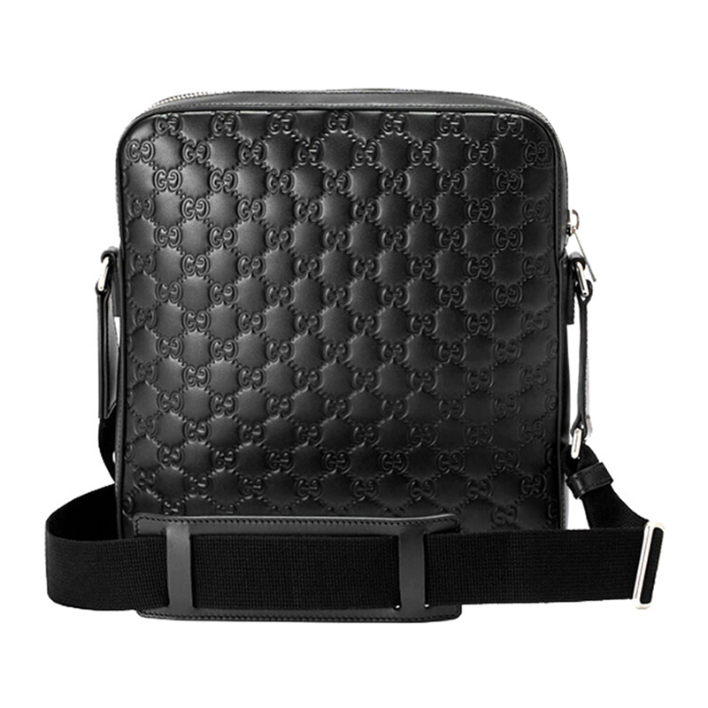 gucci/古驰 男士压花牛皮黑色经典款男挎包单肩包 t473878