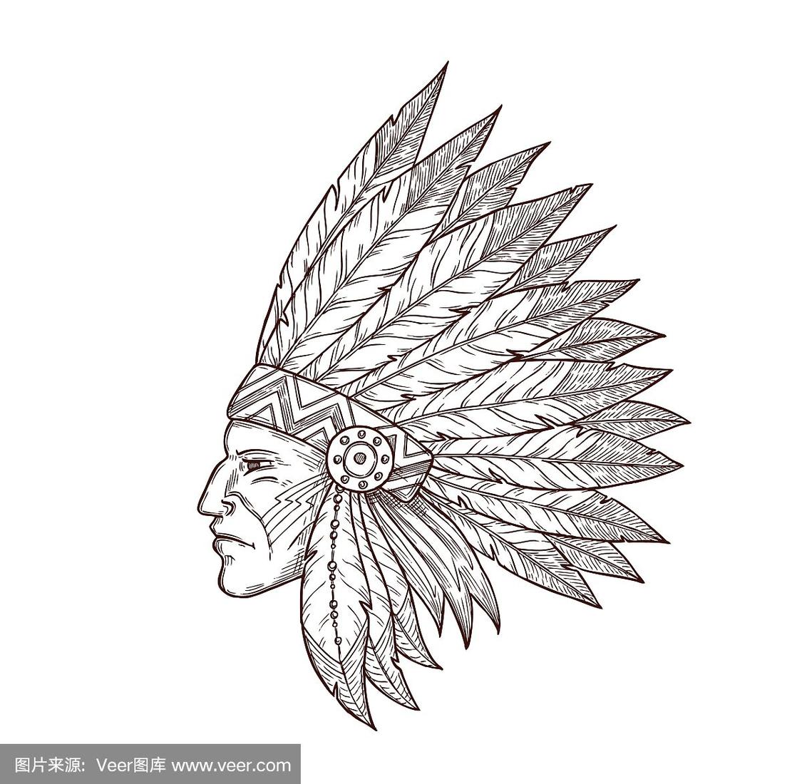 印第安人头饰草图