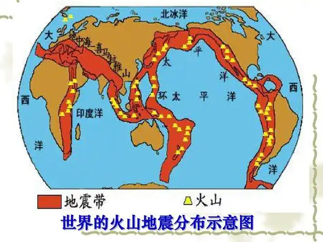 exe 世界的火山地震分布示意图