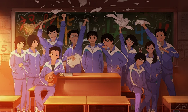 插画漫画钢苑毕业快乐学校教室青春中学