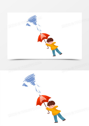 手绘被大风吹的人插画元素