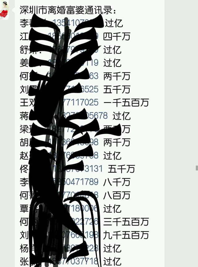 深圳人得多有钱?微信群曝光深圳离婚富婆通讯录,最穷的也有800万
