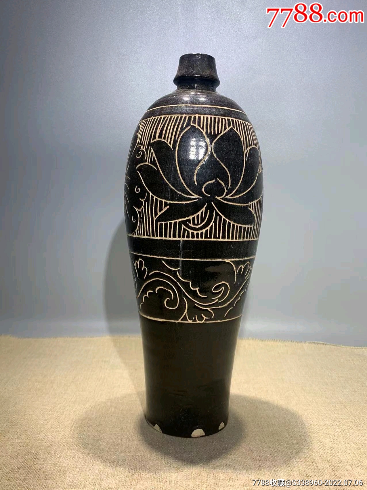 宋代黑釉刻花荷叶纹梅瓶-价格:1800元-se88099646-黑瓷/天目瓷-零售