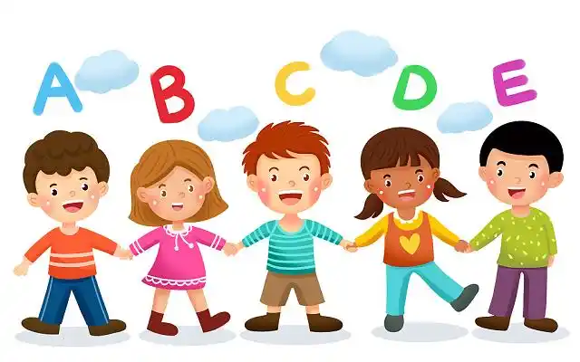 彩色卡通手绘幼儿园可爱小孩手拉手人物素材原创插画海报幼儿园儿童