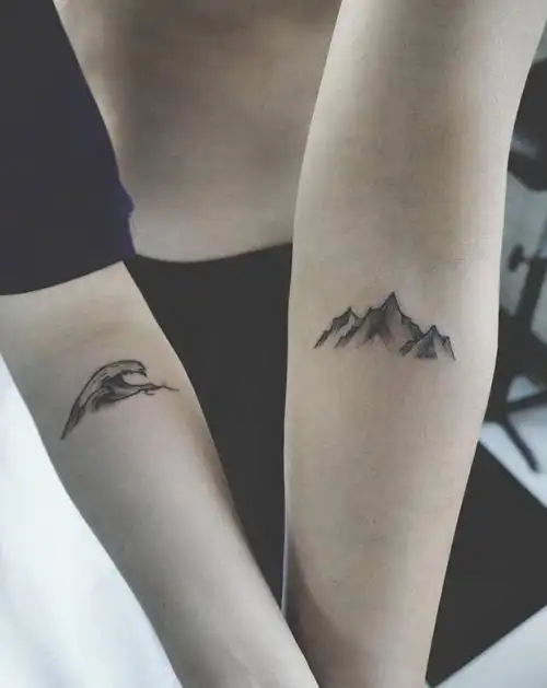 山海纹身图片_手臂点刺小清新纹身图案