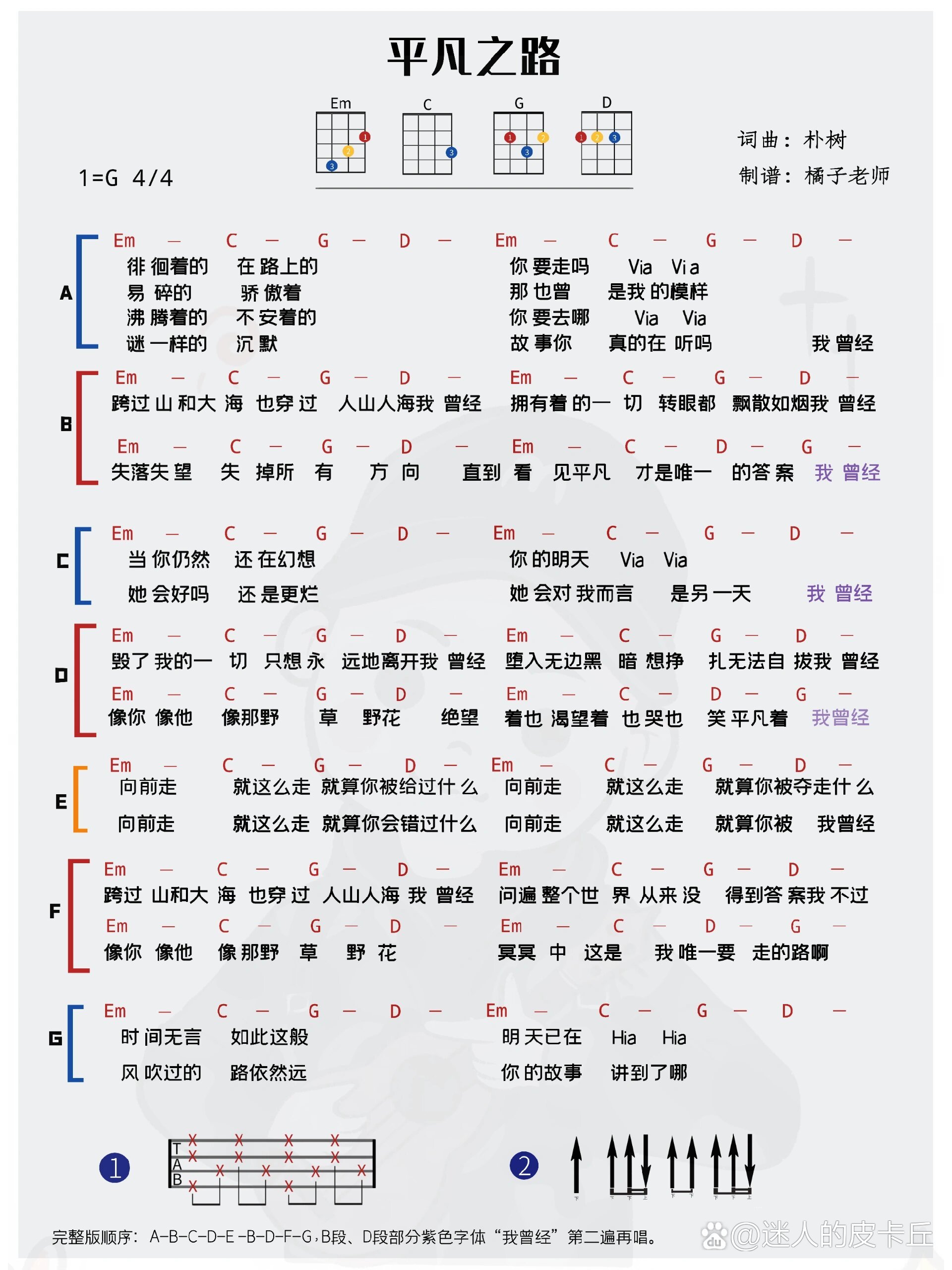《平凡之路》自制尤克里里和弦谱～ #尤克里里# #曲谱# #自学尤克里里