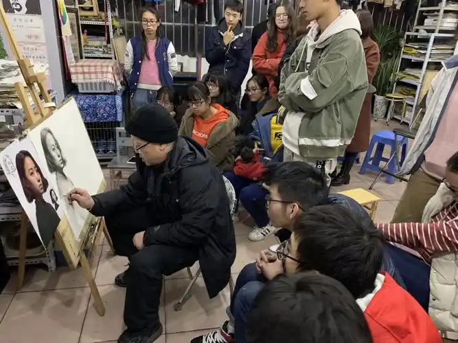 皮帽子画室名师吴跃老师作人像照片写生示范