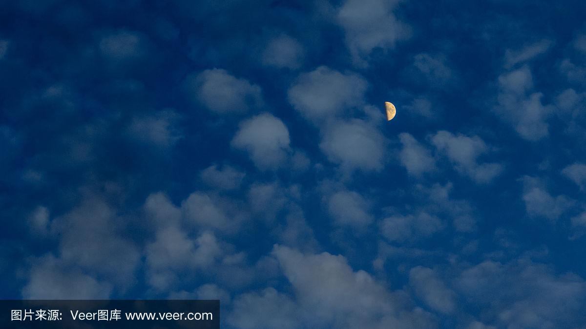 黄昏,黄色,云,半月,天空