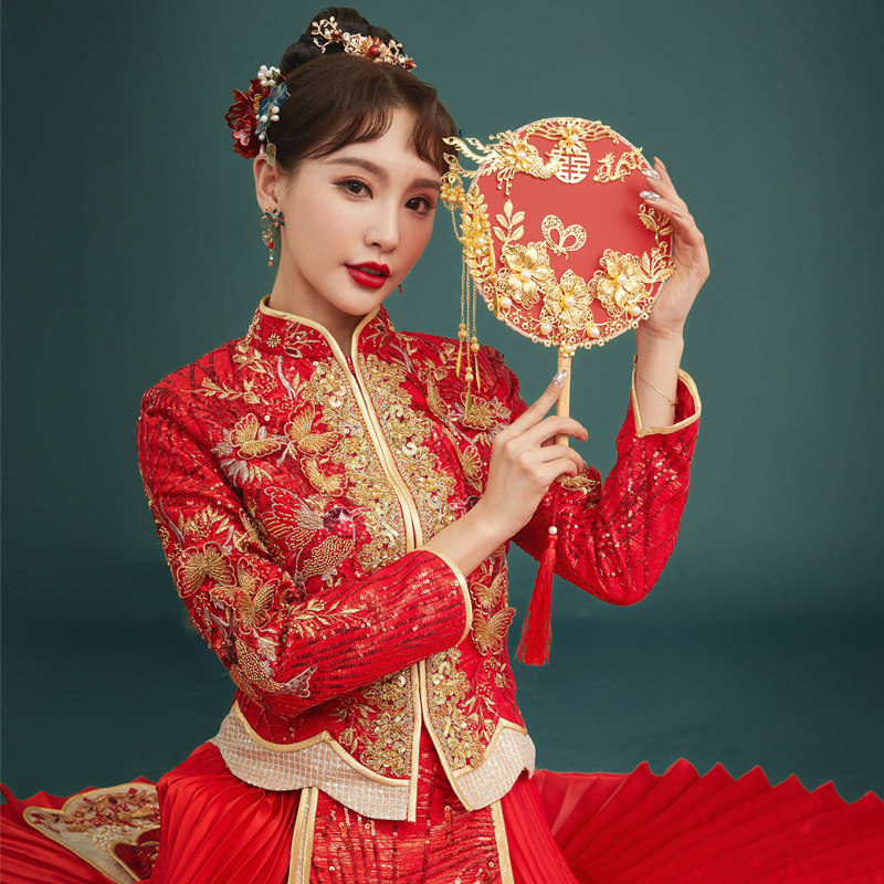 秀禾服新娘2021新款冬复古中式结婚礼服龙凤褂女长袖显瘦敬酒婚服