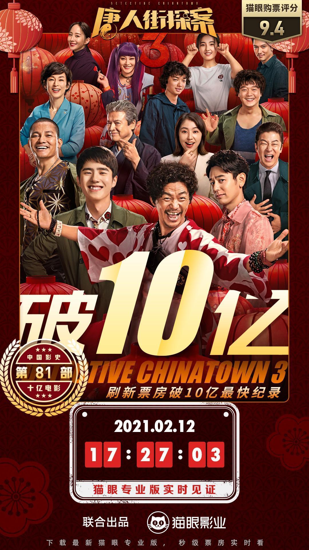 电影《唐人街探案3》总票房突破10亿