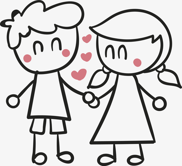 插画风手绘牵手的情侣