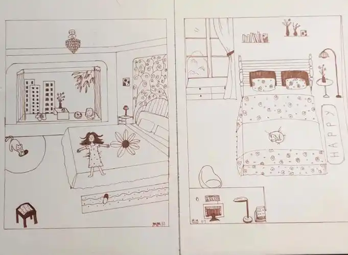 一颗橘子手绘打卡day12场景创作我的小卧室