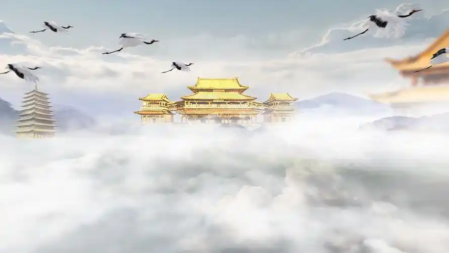 4k大气震撼仙侠古风天宫背景素材