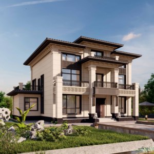 2088豪华新中式网红自建房屋带堂屋阁楼三层别墅设计图纸2021新款