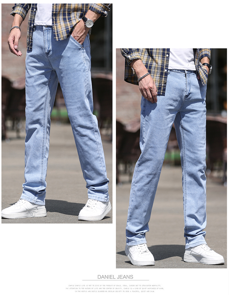8856#外景爆款浅蓝色商务宽松直筒牛仔裤男(新塘质量保证)