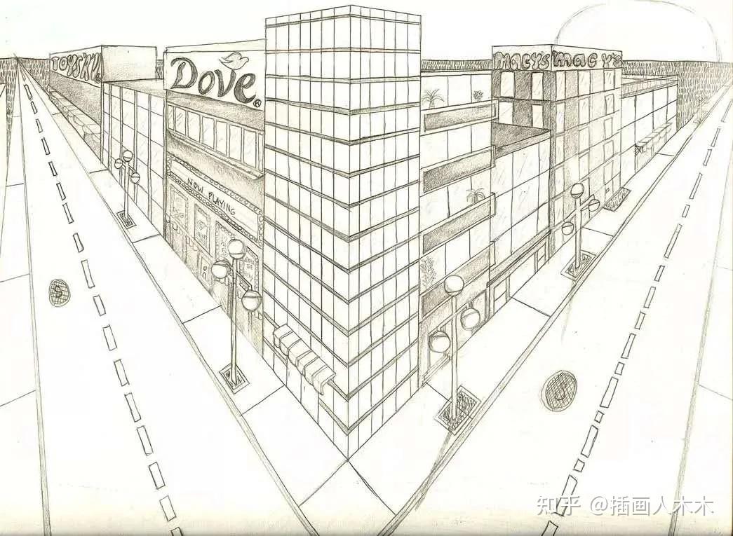 02两点透视在两点透视的结构中,有两个透视消失点.什么是"消失点"呢?