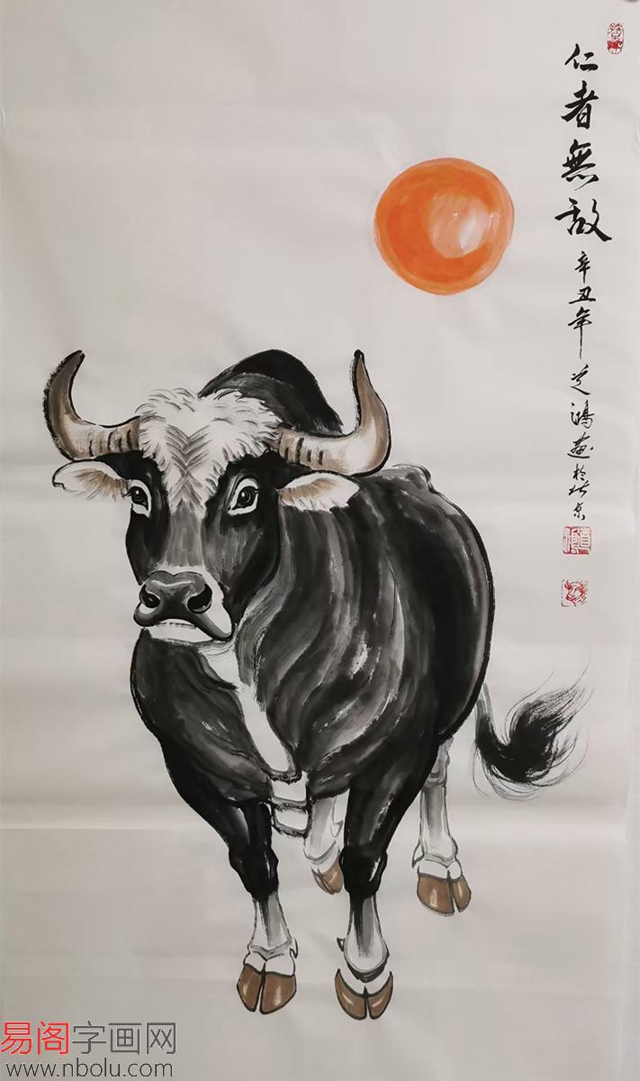 实力派青年画家道鸿孙振伟画牛形象逼真惟妙惟肖牛气冲天鸿运当头
