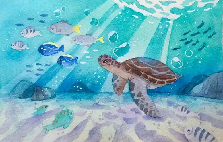 水彩插画海底世界