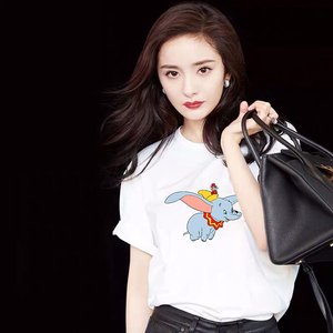 杨幂同款小飞象图案短袖t恤男女明星大象印花体恤大码ins网红上衣