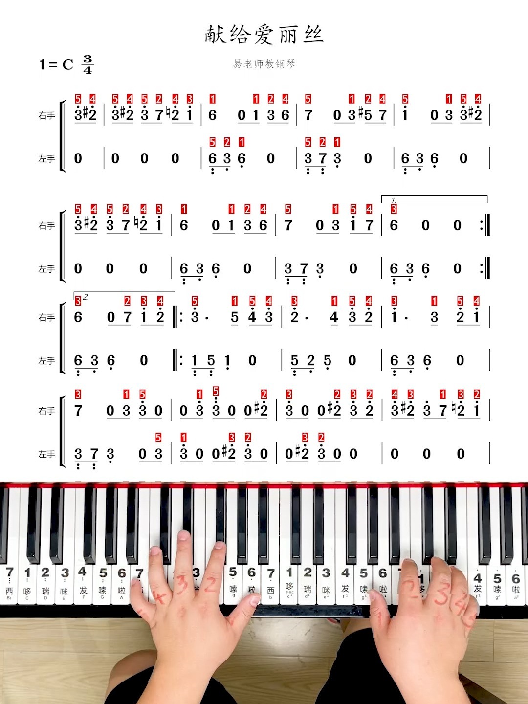 钢琴弹奏《献给爱丽丝》简谱 动态谱-度小视