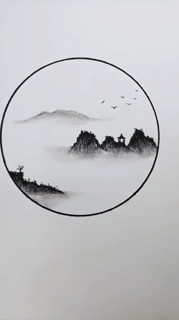 铅笔画,古风意境风景