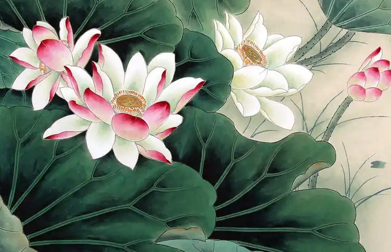 工笔荷花鸳鸯 - 荷花图 - 99字画网