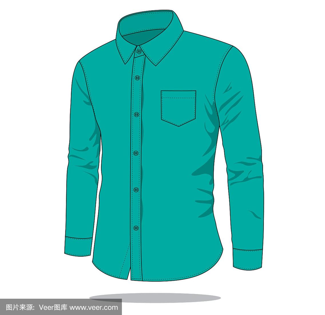 蓝绿色长袖制服衬衫矢量模板
