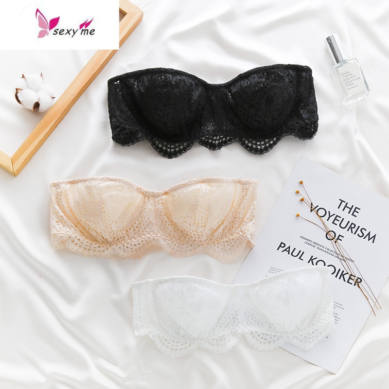 抹胸式无肩带内衣薄款夏季防滑聚拢小胸蕾丝文胸软钢圈裹胸防走光fish