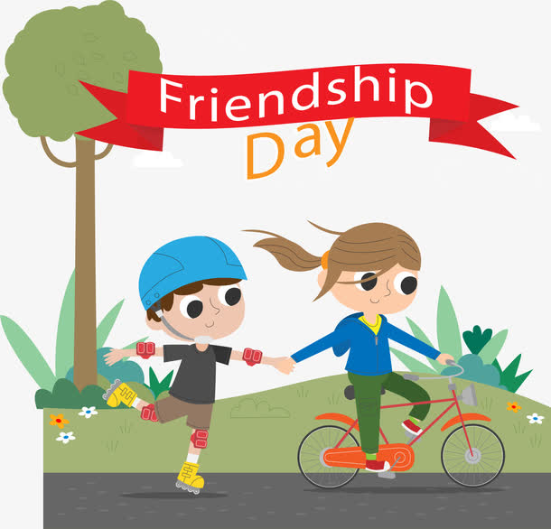 矢量手绘手拉手一起走