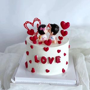 七夕情人节蛋糕装饰亲嘴娃娃情侣摆件告白爱心蜡烛生日装饰配件