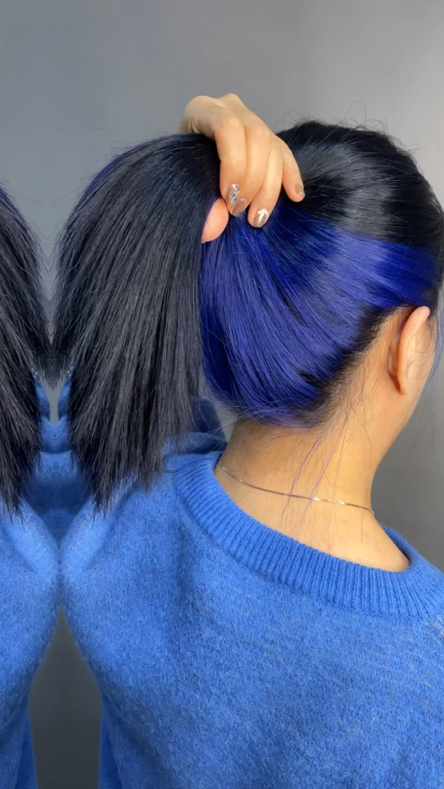 的颜色#挂耳染#高级蓝黑色77挂耳染蓝色#这款高级感爆棚了#永安染发