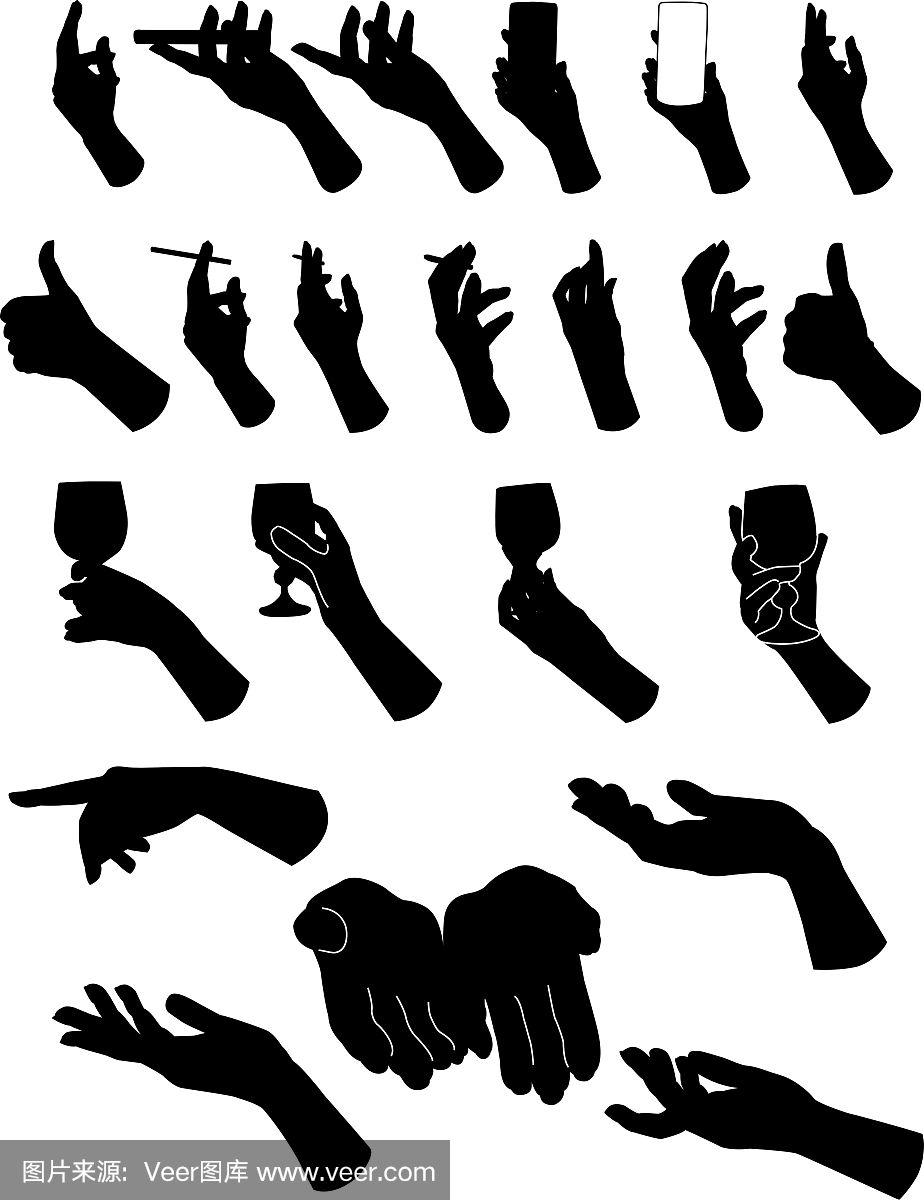 一组剪影手握物体