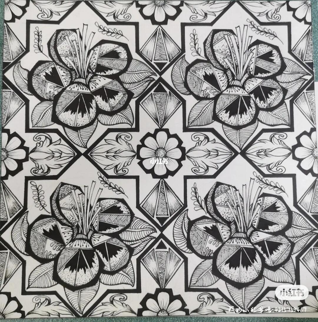 之前画的四方连续的装饰图案,最近学了cdr,旧作业新画.