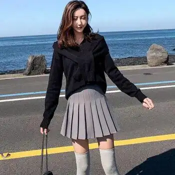 高腰黑色百褶裙女春秋款高腰a字显瘦半身裙学院风白色灰色西装短裙夏