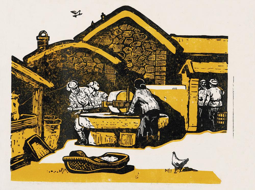 0208 人民子弟兵 彩色木刻版画