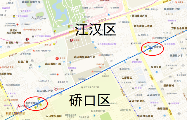 武汉市硚口区与江汉区附近的地图