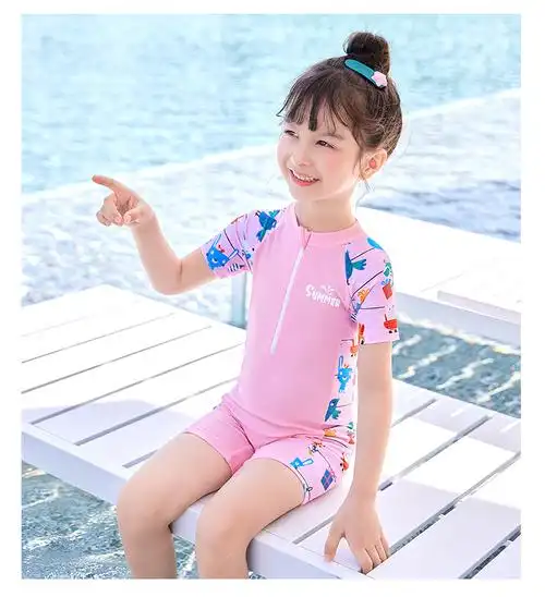 儿童泳衣女新款中大童洋气小女孩宝宝连体温泉泳装可爱蔚蓝色l建议