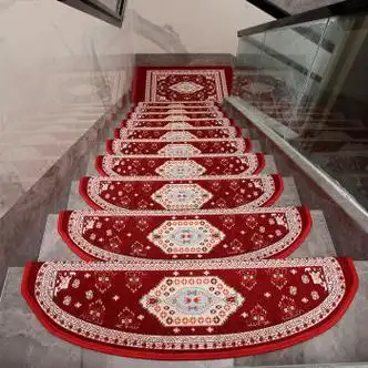 地垫地毯防滑旋转楼梯台阶贴免胶自粘踏步贴 红色2号图(半圆形) 30*