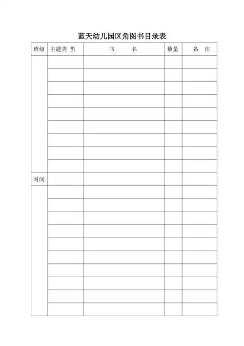 蓝天幼儿园区角图书目录表