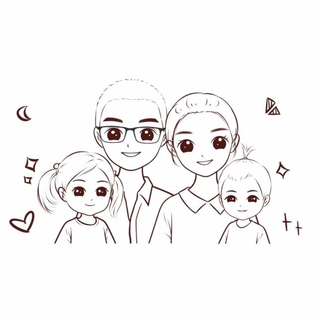 全家福微信头像,三口四口五口之家手绘头像