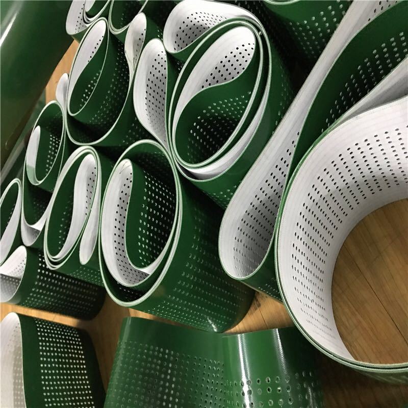 pvc打孔输送带绿色可出售加导条工业皮带环形爬坡输送带