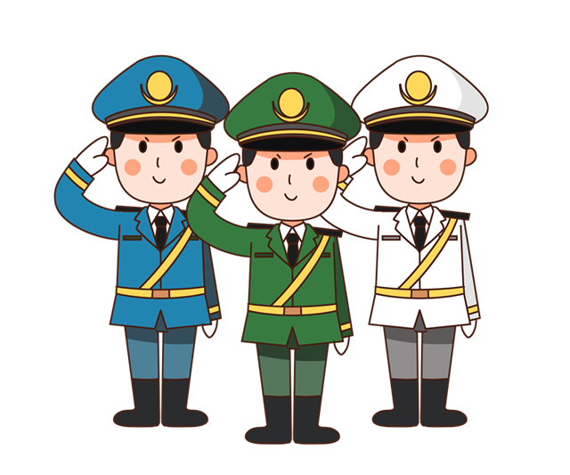 建军节海陆空三军敬礼卡通插画