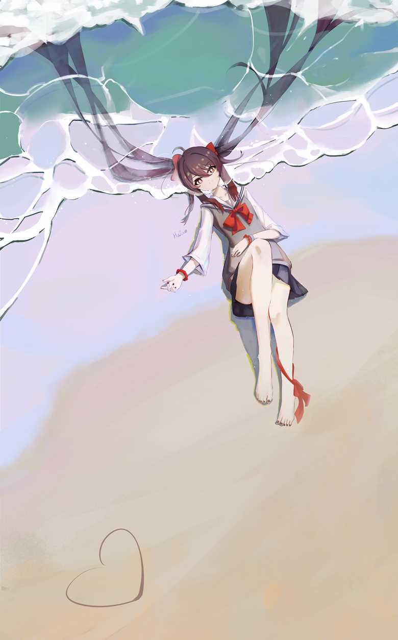 蓝天海滩胡桃桃|栖夏的原神插画图片