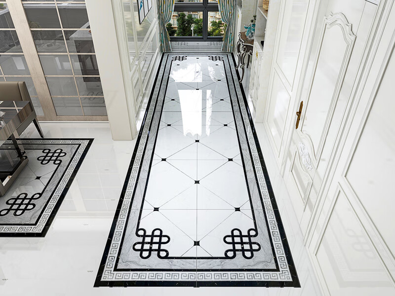 新中式客厅拼花地砖灰色地板砖800走廊过道拼图地砖入户玄关瓷砖1632