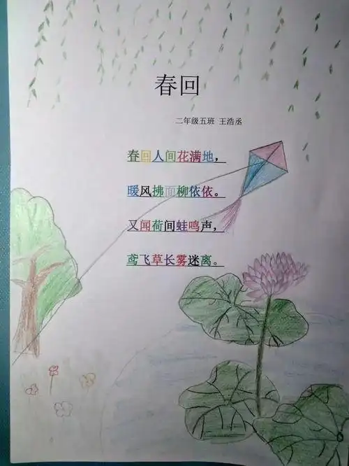 2020二年级绘画春天的图画_又简单又好看的春天画_知识 - 名片网