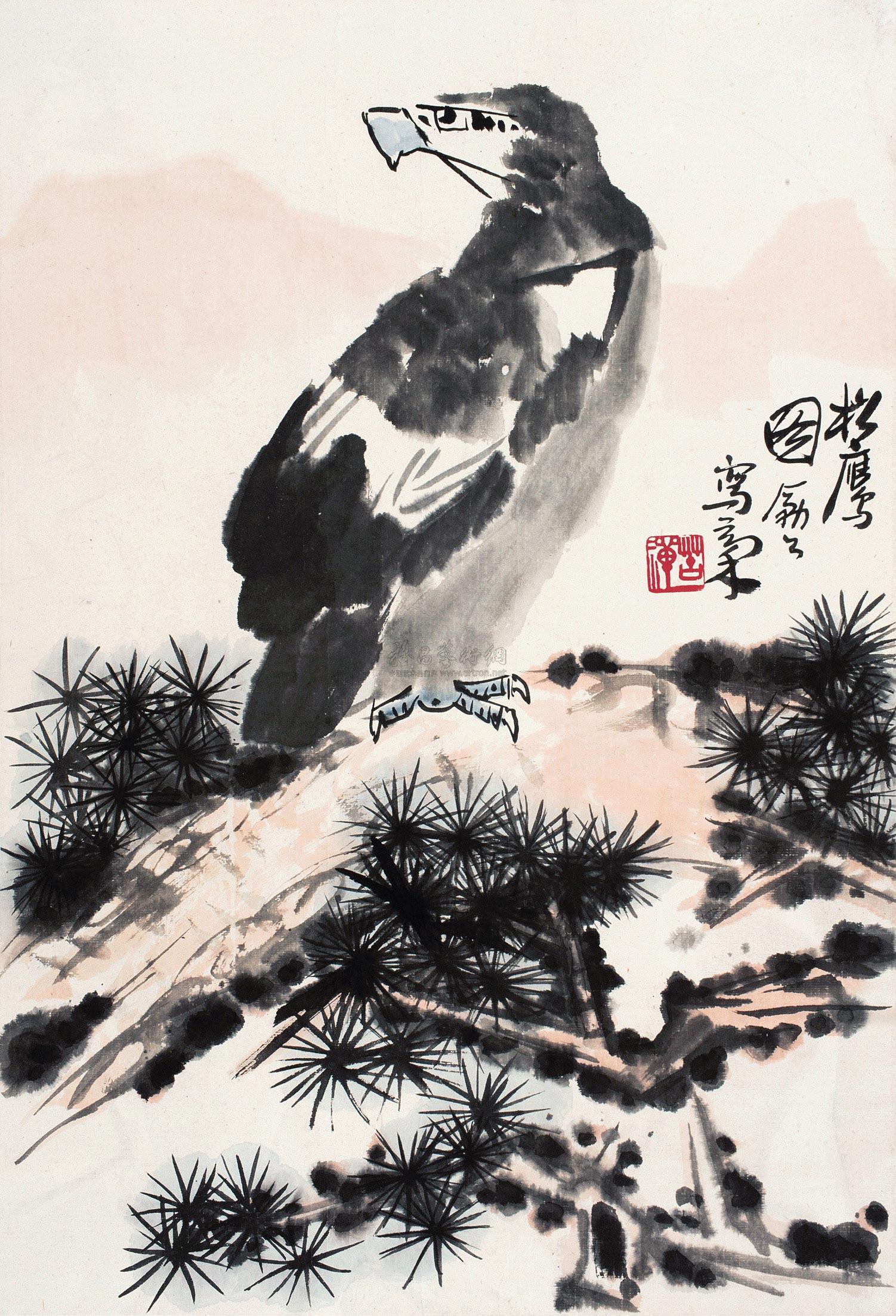 0483松鹰图镜心设色纸本