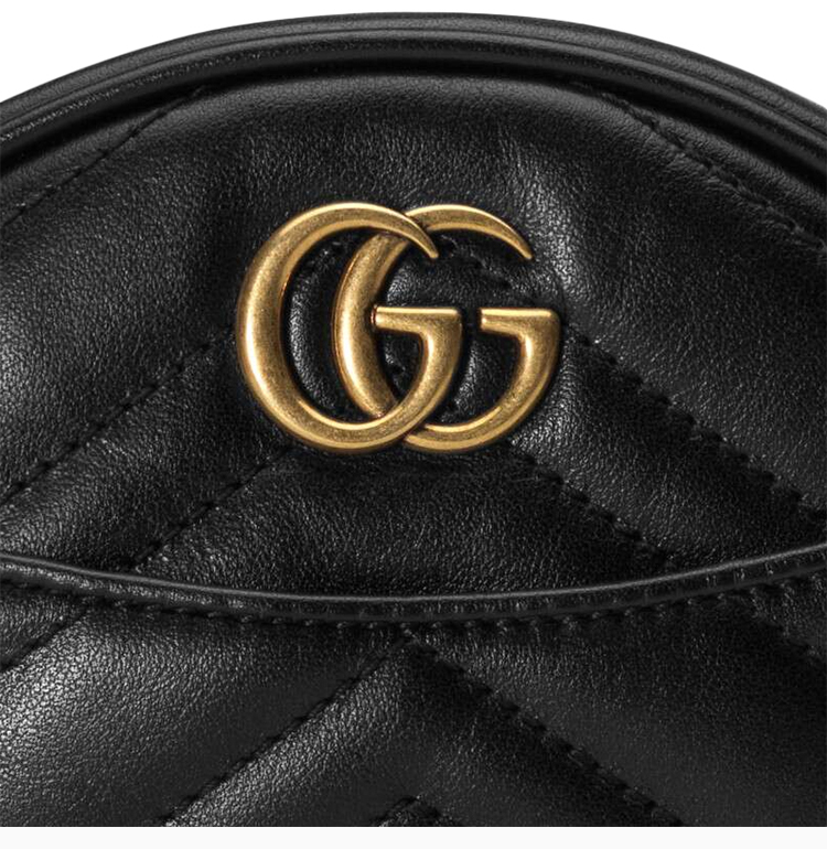 【包税】gucci/古驰 女士黑色牛皮圆饼金属logo徽标时尚手拿包钱包